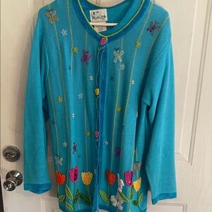 Quacker Factory Blue and Green Knit Cardigan